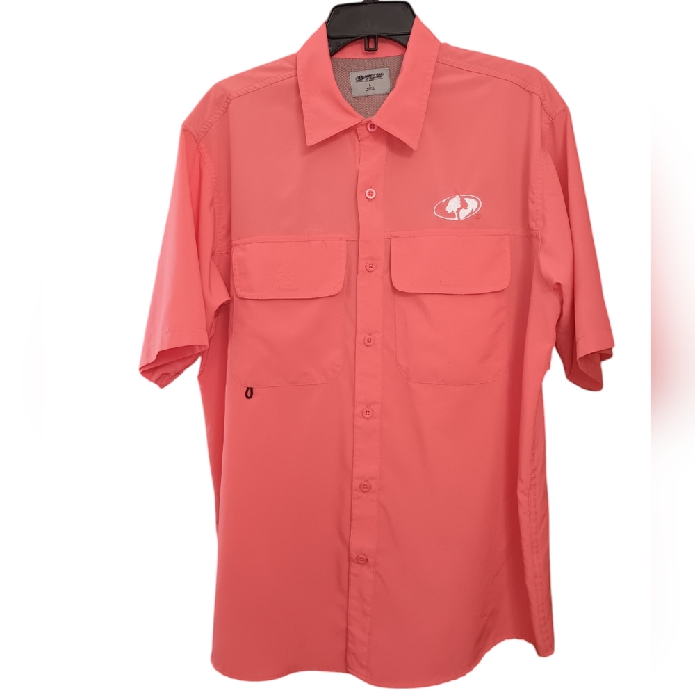 Mossy Oak Fishing Button Down Collared Shirt, Peach, sz L, EUC!